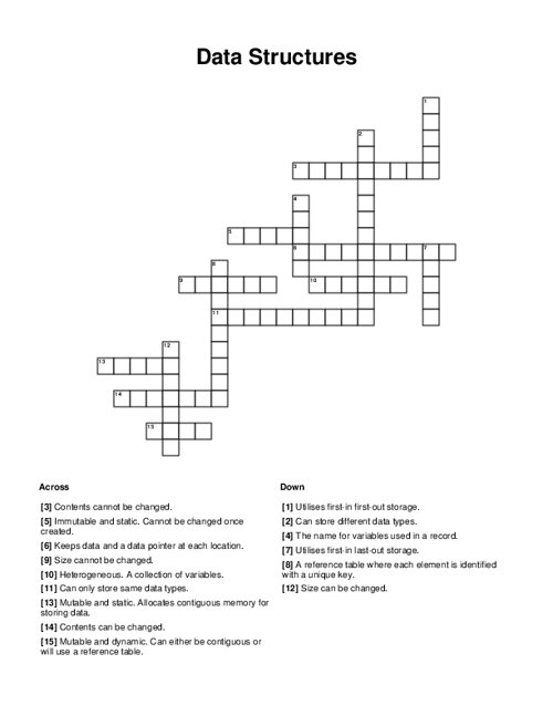 Data Structures Crossword Puzzle