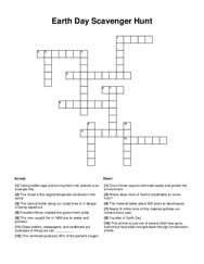 Earth Day Scavenger Hunt Crossword Puzzle