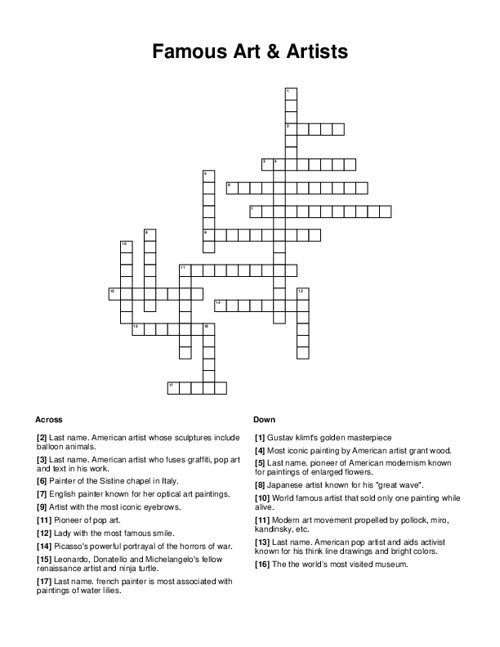 Famous Art & Artists Crossword Puzzle