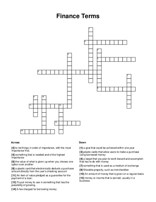 Finance Terms Crossword Puzzle