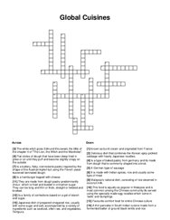 Global Cuisines Crossword Puzzle