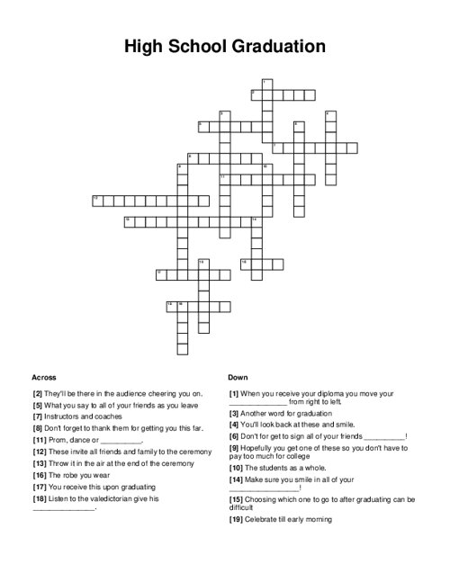 High School Graduation Crossword Puzzle
