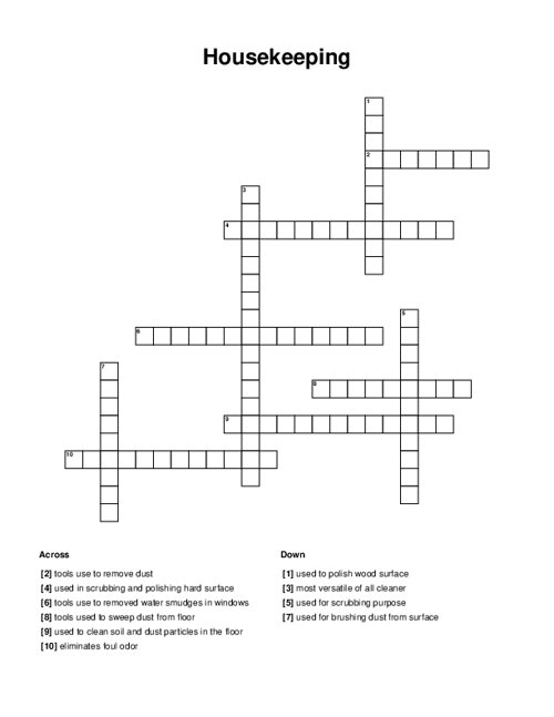 Housekeeping Crossword Puzzle