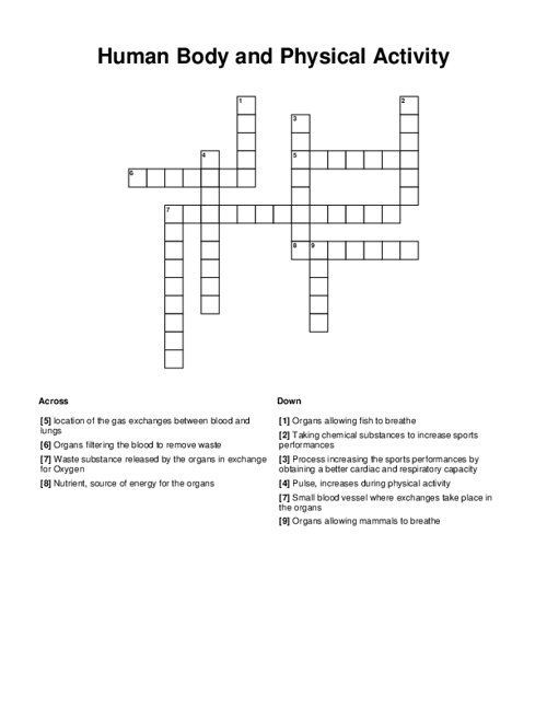 Human Body and Physical Activity Crossword Puzzle