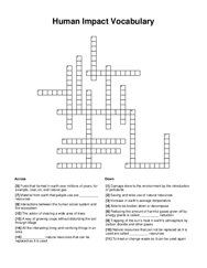 Human Impact Vocabulary Crossword Puzzle
