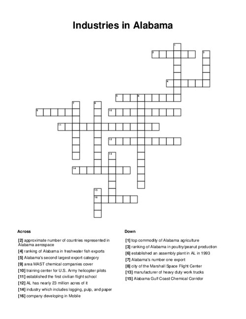 Industries in Alabama Crossword Puzzle