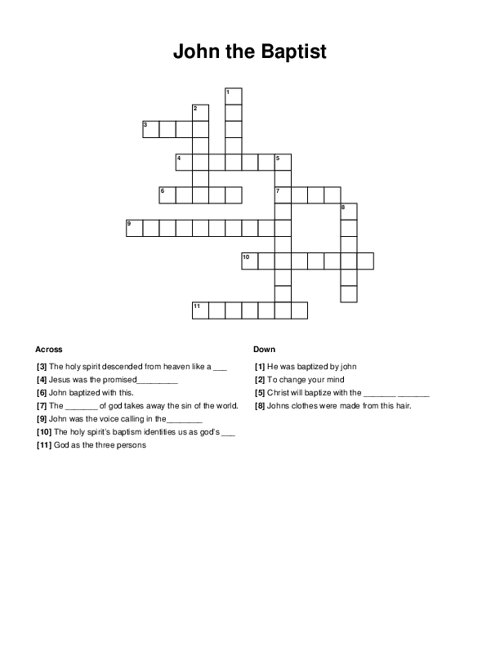 John the Baptist Crossword Puzzle