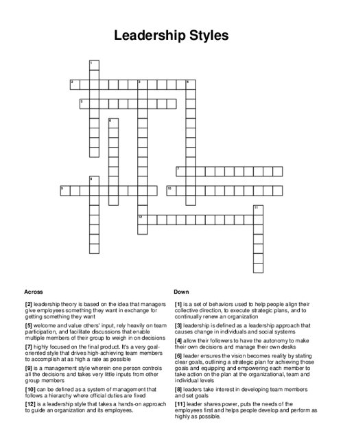 Leadership Styles Crossword Puzzle