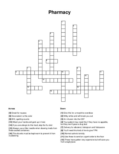 Pharmacy Crossword Puzzle