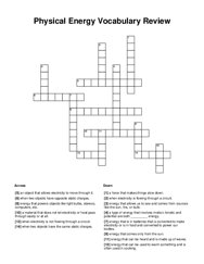 Physical Energy Vocabulary Review Crossword Puzzle