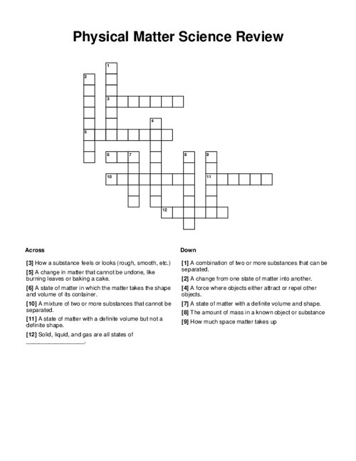 Physical Matter Science Review Crossword Puzzle