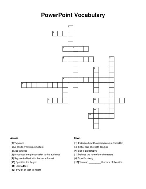 PowerPoint Vocabulary Crossword Puzzle