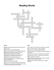Reading Words Crossword Puzzle
