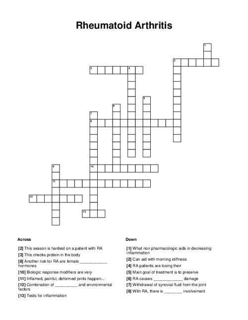 Rheumatoid Arthritis Crossword Puzzle
