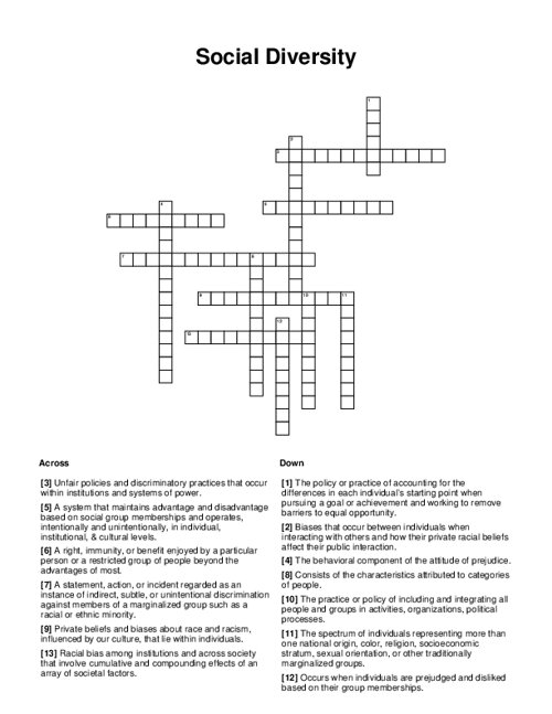 Social Diversity Crossword Puzzle