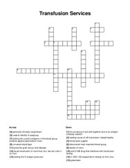 Transfusion Services Crossword Puzzle