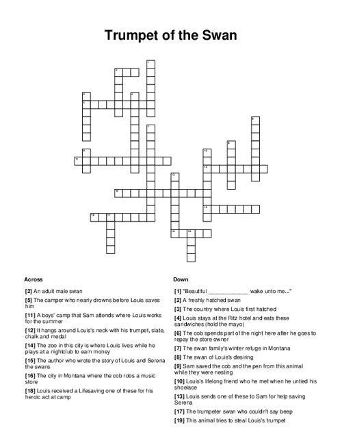 Trumpet of the Swan Crossword Puzzle