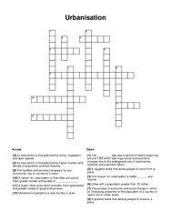 Urbanisation Crossword Puzzle