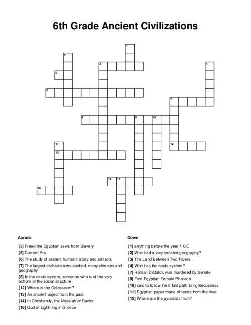 6th Grade Ancient Civilizations Crossword Puzzle