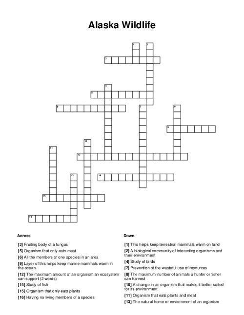 Alaska Wildlife Crossword Puzzle