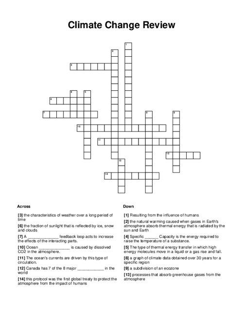 Climate Change Review Crossword Puzzle