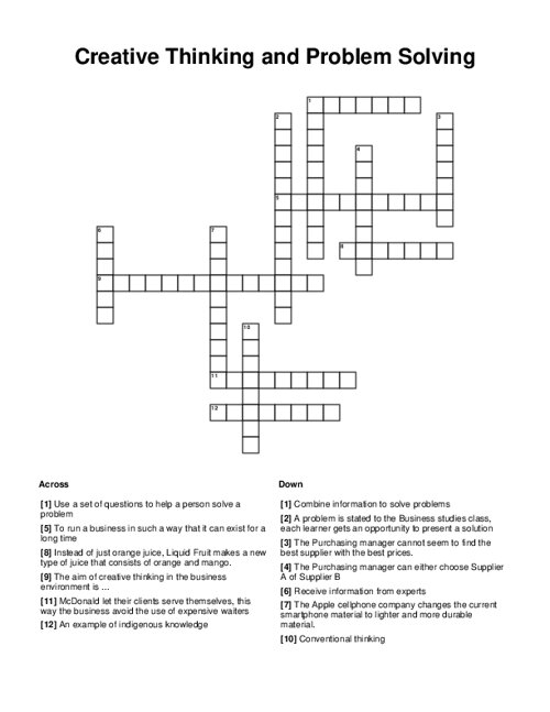 thinking creative problem solving crossword clue 7 letters
