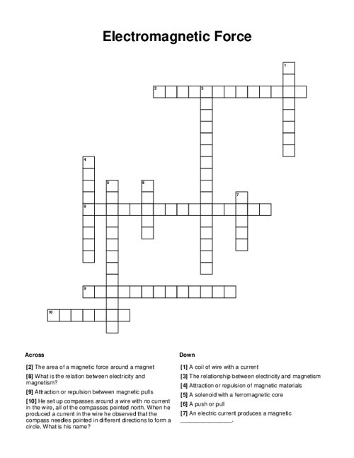 Electromagnetic Force Crossword Puzzle