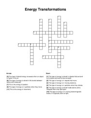 Energy Transformations Crossword Puzzle