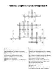 Forces / Magnets / Electromagnetism Crossword Puzzle