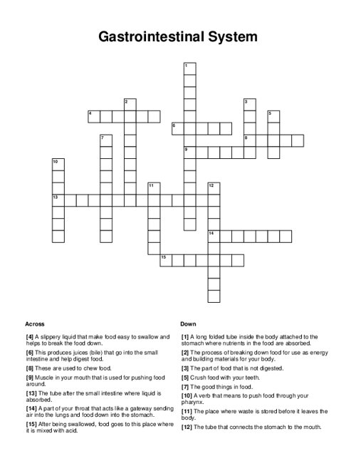 Gastrointestinal System Crossword Puzzle