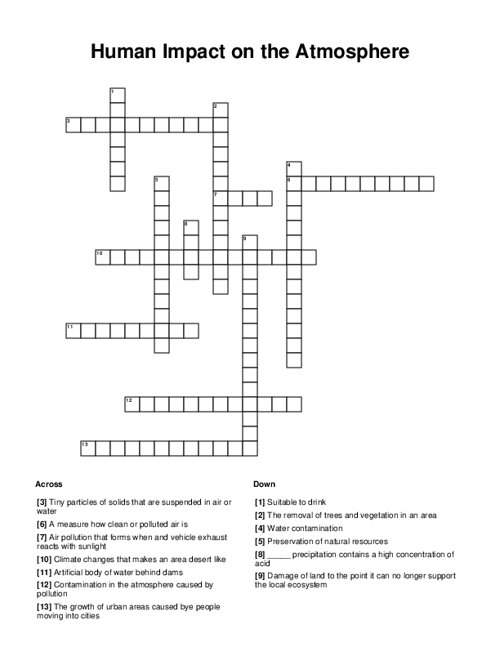 Human Impact on the Atmosphere Crossword Puzzle