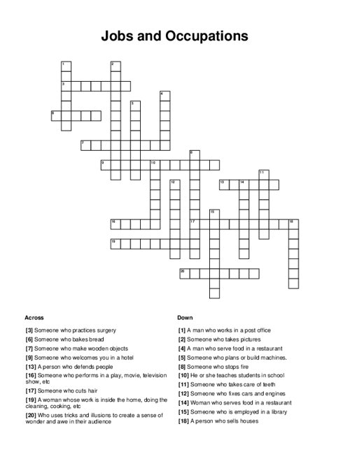 Jobs and Occupations Crossword Puzzle