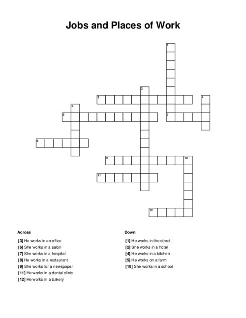 Jobs and Places of Work Crossword Puzzle