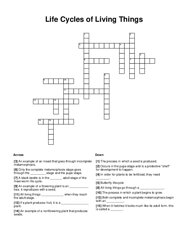 Life Cycles of Living Things Crossword Puzzle