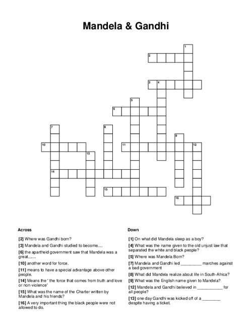 Mandela & Gandhi Crossword Puzzle