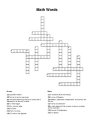 Math Words Crossword Puzzle