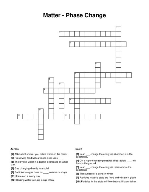 Matter - Phase Change Crossword Puzzle