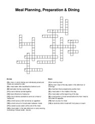 Meal Planning, Preparation & Dining Crossword Puzzle