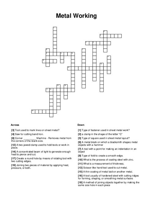 Metal Working Crossword Puzzle