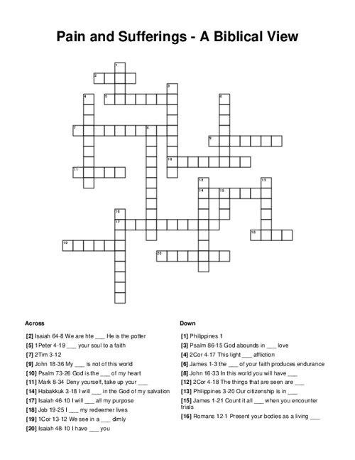 Pain and Sufferings A Biblical View Crossword Puzzle