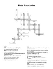 Plate Boundaries Crossword Puzzle