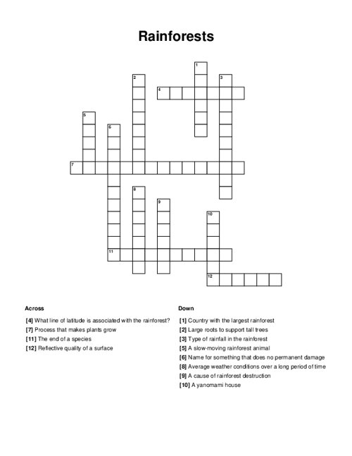 Rainforests Crossword Puzzle