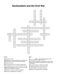 Sectionalism and the Civil War Crossword Puzzle