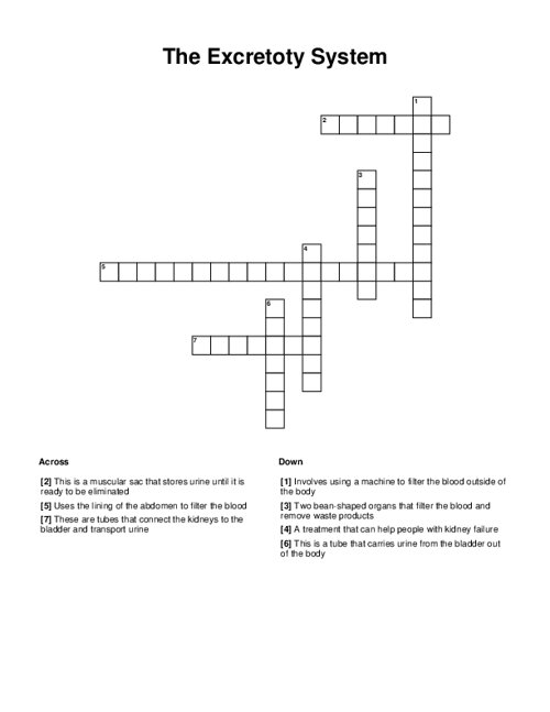 The Excretoty System Crossword Puzzle