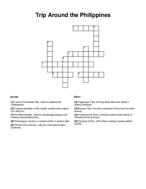 Trip Around the Philippines Crossword Puzzle