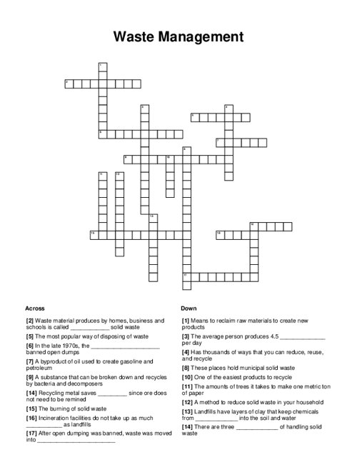 Waste Management Crossword Puzzle