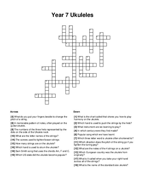Year 7 Ukuleles Crossword Puzzle