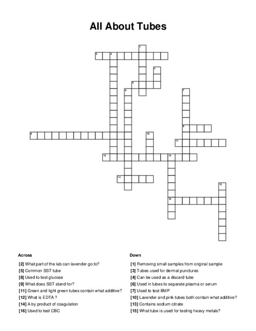 All About Tubes Crossword Puzzle