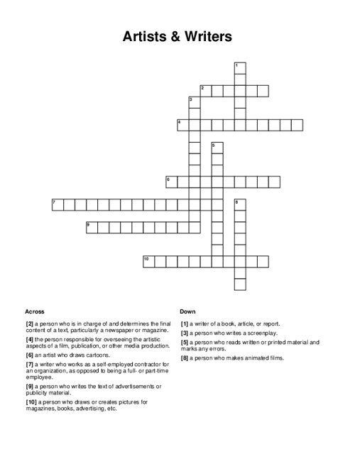 Artists & Writers Crossword Puzzle