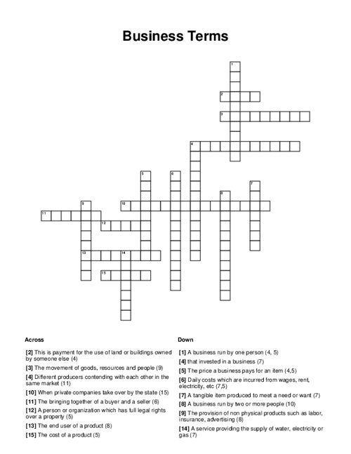 Business Terms Crossword Puzzle